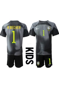 Fotbalové Dres Brazílie Alisson Becker #1 Brankářské Dětské Domácí Oblečení MS 2022 Krátký Rukáv (+ trenýrky)